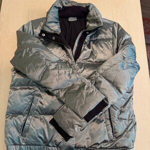Athleta Goose Down Silver Puffer Jacket Size Small